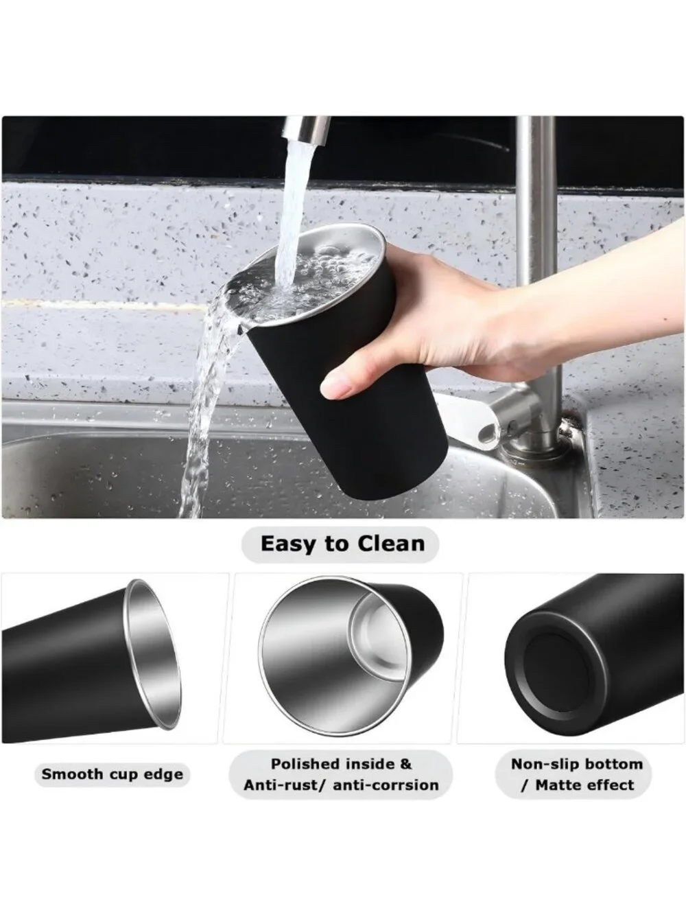 20 Pack 16oz Stainless Steel Metal Cups - Durable, Reusable, Black Drinkware